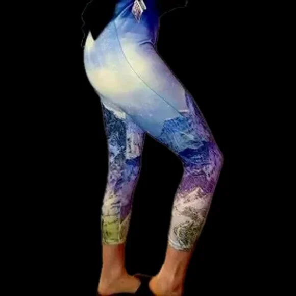 WORKOUT cropped galaxy legging sz. L-XL leggings sexy fit bodycon universe purp - Picture 2 of 7